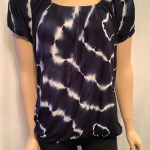 INC International Concepts Navy Blue Tie Dye Peasant w/Rhinestones Women's Med